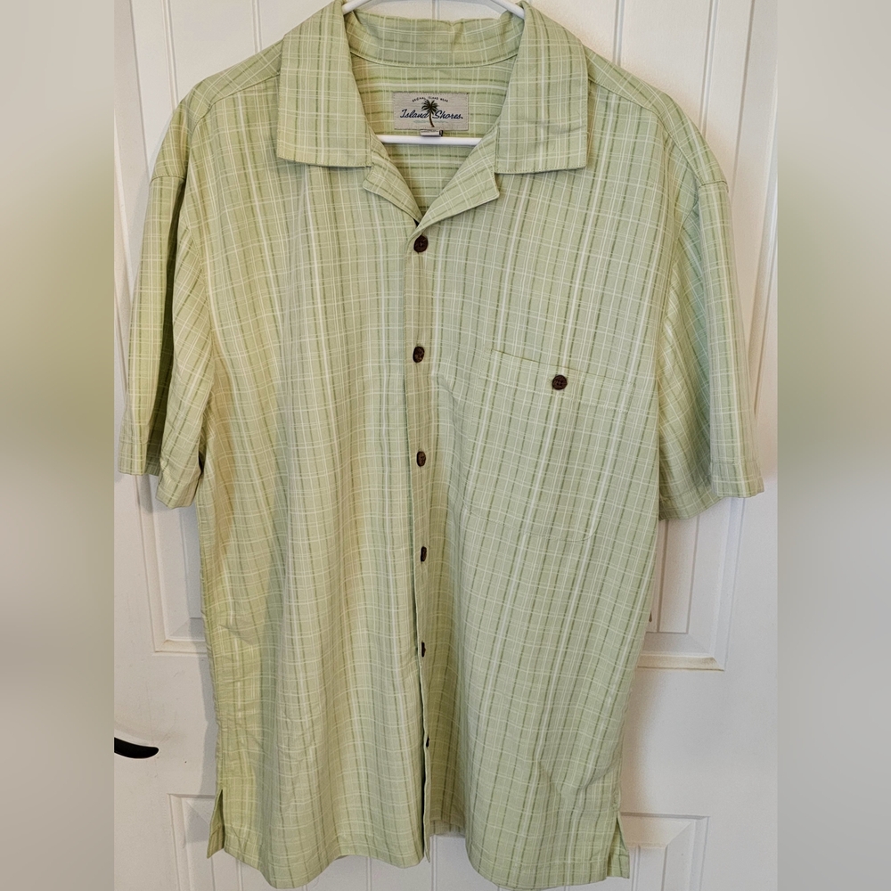 Island Shores Light Green Plaid Casual Shirt